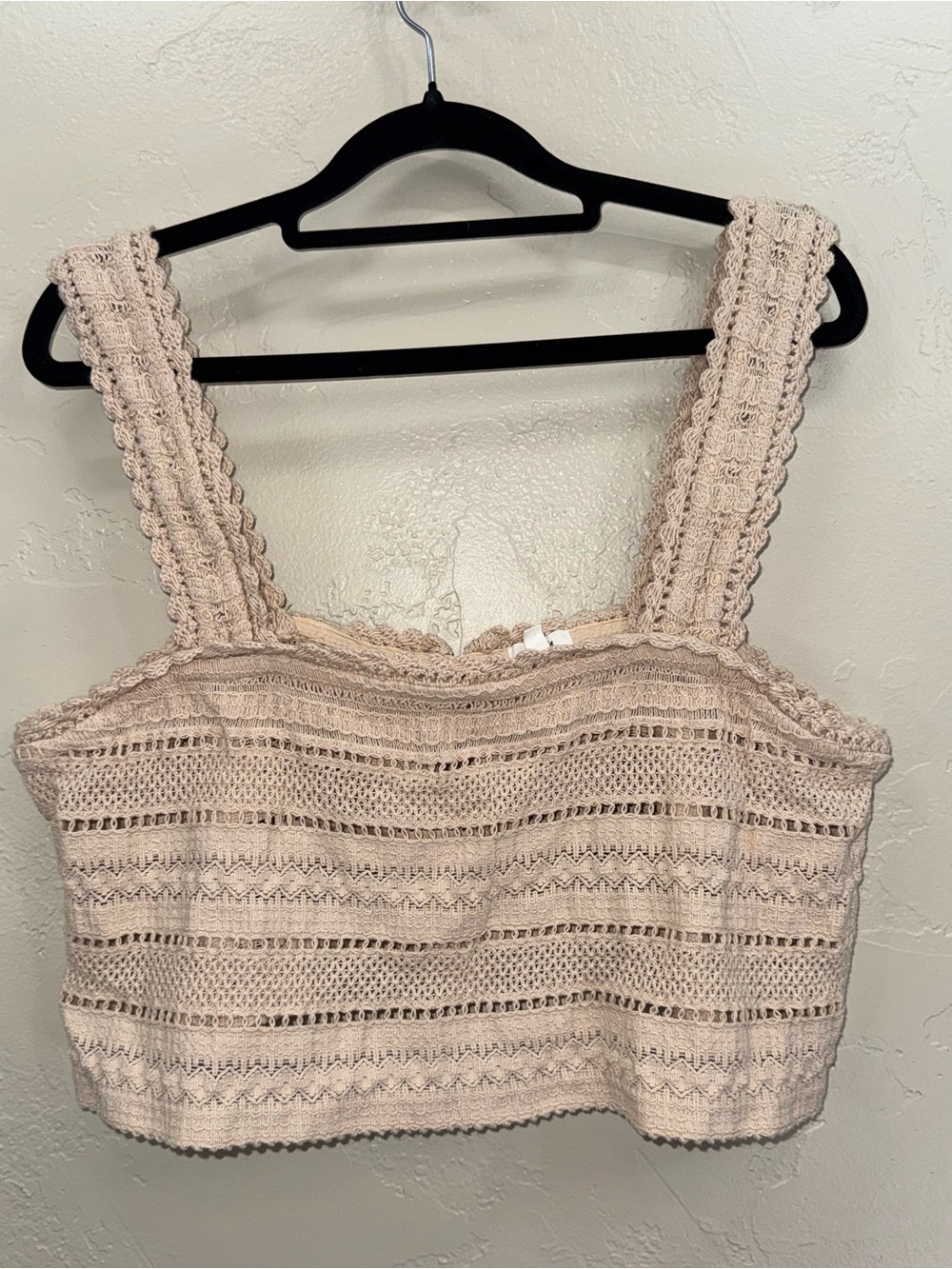 Aerie Crochet Tank Crop Top in Light Beige Coquette Cottagecore Coastal Size L